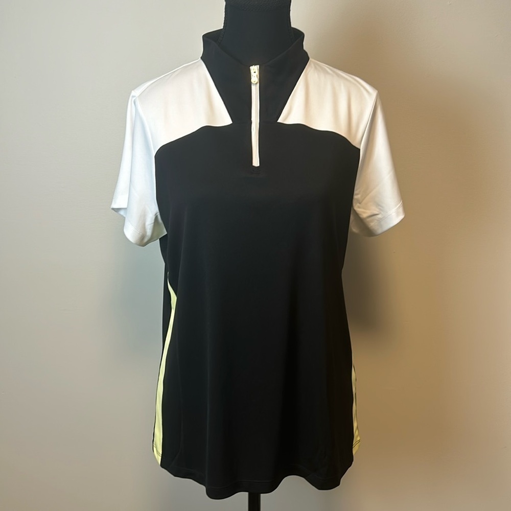 IZOD Black, White & Yellow Short Sleeve Golf Shirt Sz L